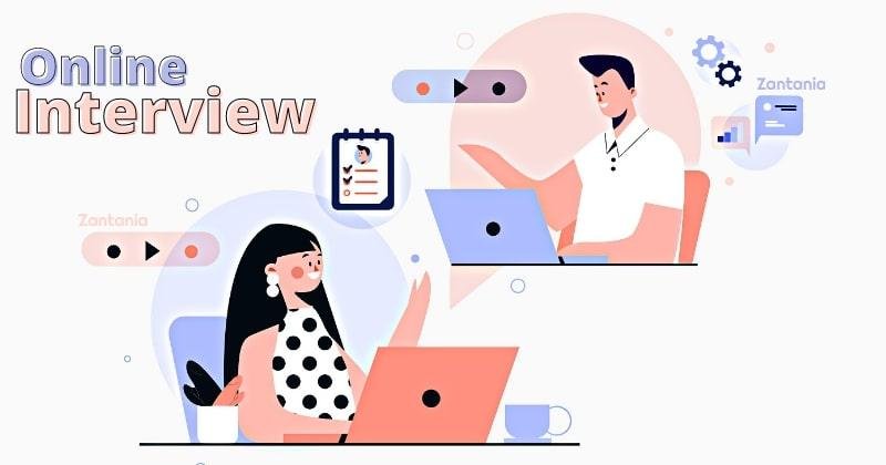 a women is giving her interview online