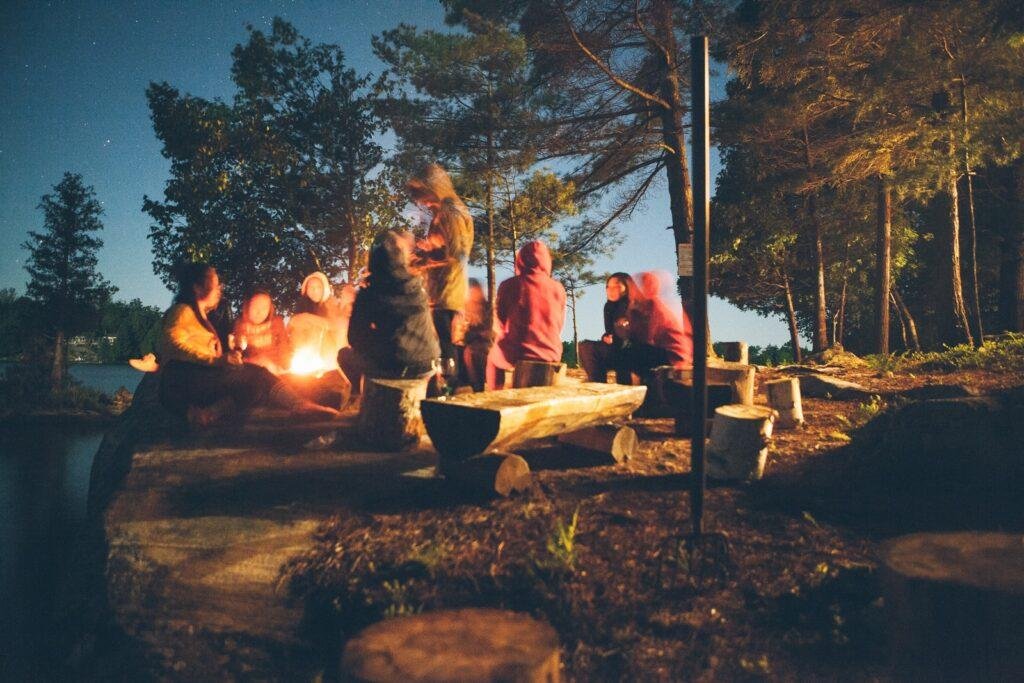 group of a family is talking in night