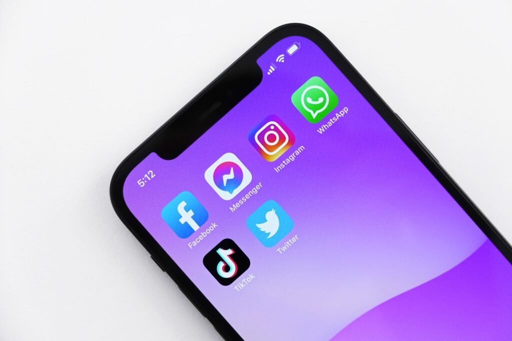 social media apps icons in phone screen