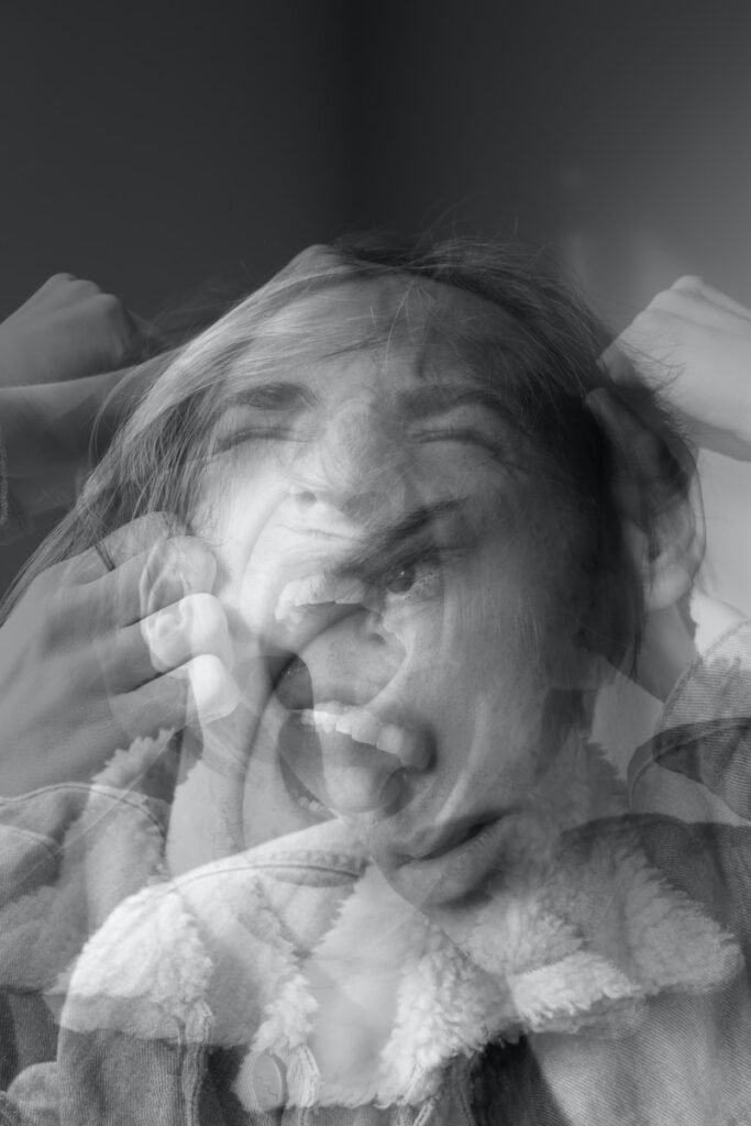 a girl is trying to control on her emotions